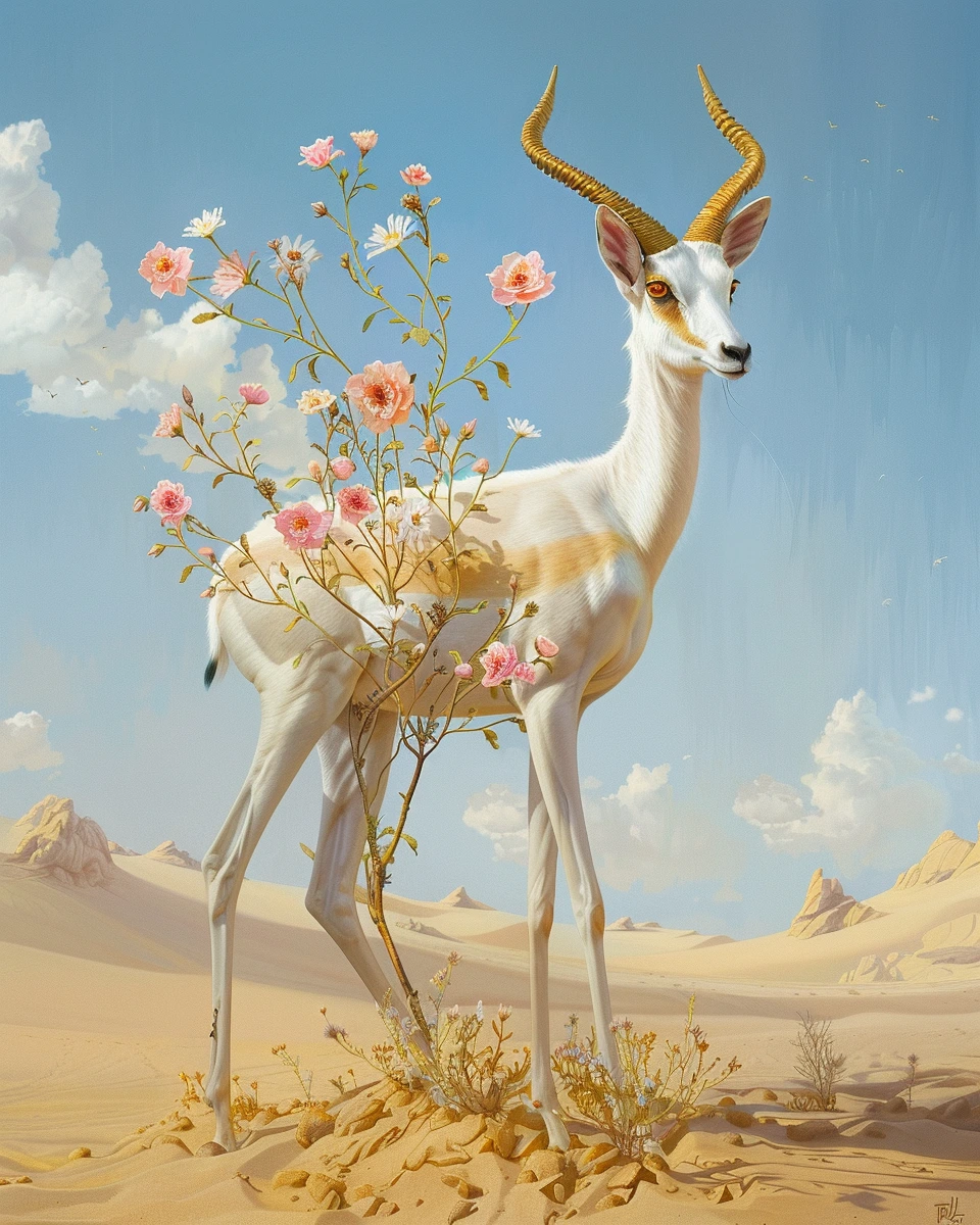 antylopa, zwierzęta, pustynia, kwiaty, rośliny, magia, urok, obrazy AI sztuka tworzona przez sztuczną inteligencję nowoczesne obrazy do salonu ekskluzywna sztuka na sprzedaż luksusowe dekoracje ścienne unikalne obrazy w ramie sztuka przyszłości obrazy do nowoczesnego wnętrza kolekcjonerskie dzieła sztuki dekoracje premium na ścianę limitowane edycje obrazów sztuka cyfrowa i AI obrazy ARTIGEN nietypowe obrazy na płótnie obrazy w designerskich ramach sztuka generatywna nowoczesne obrazy w ramie dzieła sztuki na płótnie oryginalne obrazy do wnętrz obrazy na zamówienie