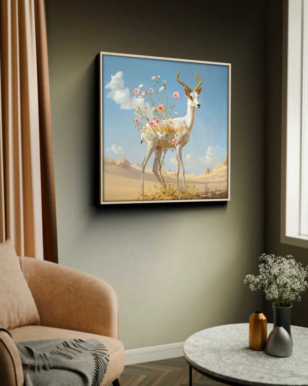 antylopa, zwierzęta, pustynia, kwiaty, rośliny, magia, urok, obrazy AI sztuka tworzona przez sztuczną inteligencję nowoczesne obrazy do salonu ekskluzywna sztuka na sprzedaż luksusowe dekoracje ścienne unikalne obrazy w ramie sztuka przyszłości obrazy do nowoczesnego wnętrza kolekcjonerskie dzieła sztuki dekoracje premium na ścianę limitowane edycje obrazów sztuka cyfrowa i AI obrazy ARTIGEN nietypowe obrazy na płótnie obrazy w designerskich ramach sztuka generatywna nowoczesne obrazy w ramie dzieła sztuki na płótnie oryginalne obrazy do wnętrz obrazy na zamówienie