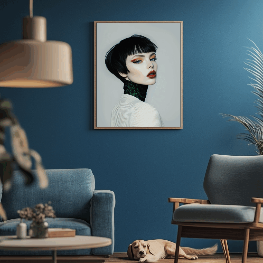 twarz,włosy,moda,design,ubranie,krótkie włosy, włosy,fotel,sofa,pies,golden retriever, rama, lampa, wnętrze, inspiracje