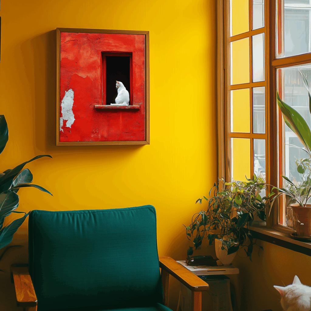 kot,biel,czerwony,symbol,symbolika,znaczenie,inspiracja,domysł,sztuka,dzieło,obraz,ai