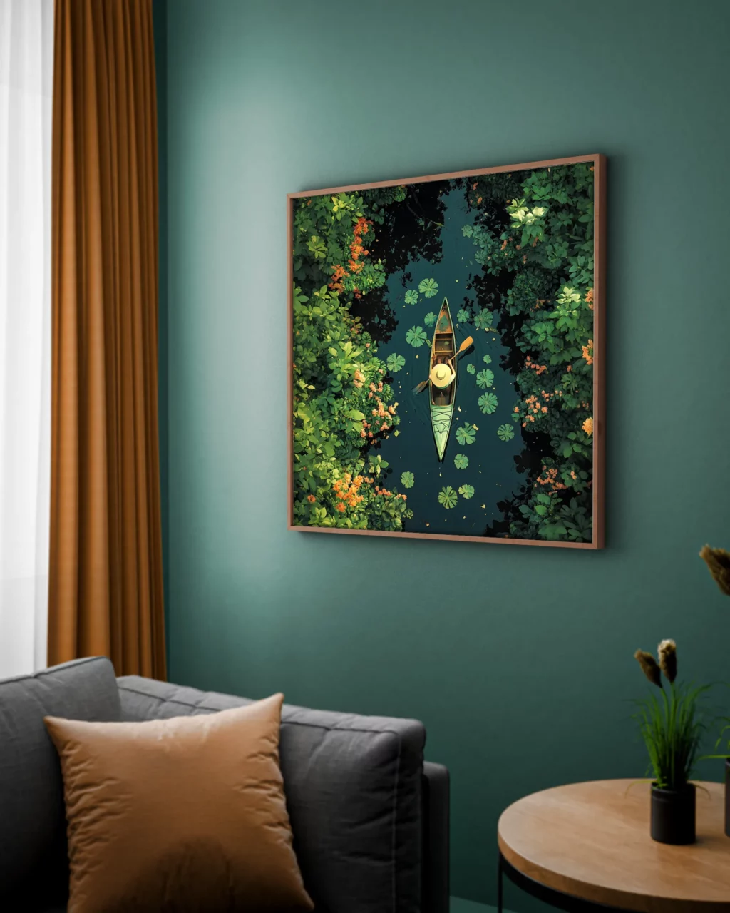 Obraz AI na płótnie, obrazy AI sztuka tworzona przez sztuczną inteligencję nowoczesne obrazy do salonu ekskluzywna sztuka na sprzedaż luksusowe dekoracje ścienne unikalne obrazy w ramie sztuka przyszłości obrazy do nowoczesnego wnętrza kolekcjonerskie dzieła sztuki dekoracje premium na ścianę limitowane edycje obrazów sztuka cyfrowa i AI obrazy ARTIGEN nietypowe obrazy na płótnie obrazy w designerskich ramach sztuka generatywna nowoczesne obrazy w ramie dzieła sztuki na płótnie oryginalne obrazy do wnętrz obrazy na zamówienie nurt,kajak,rzeka,staw,woda,lilie,kwiaty wodne, łódź,kayak,boat,wiosło,zieleń,dzicz,las,dżungla,tropikalne,roślina,owady,krzaki,odbicie