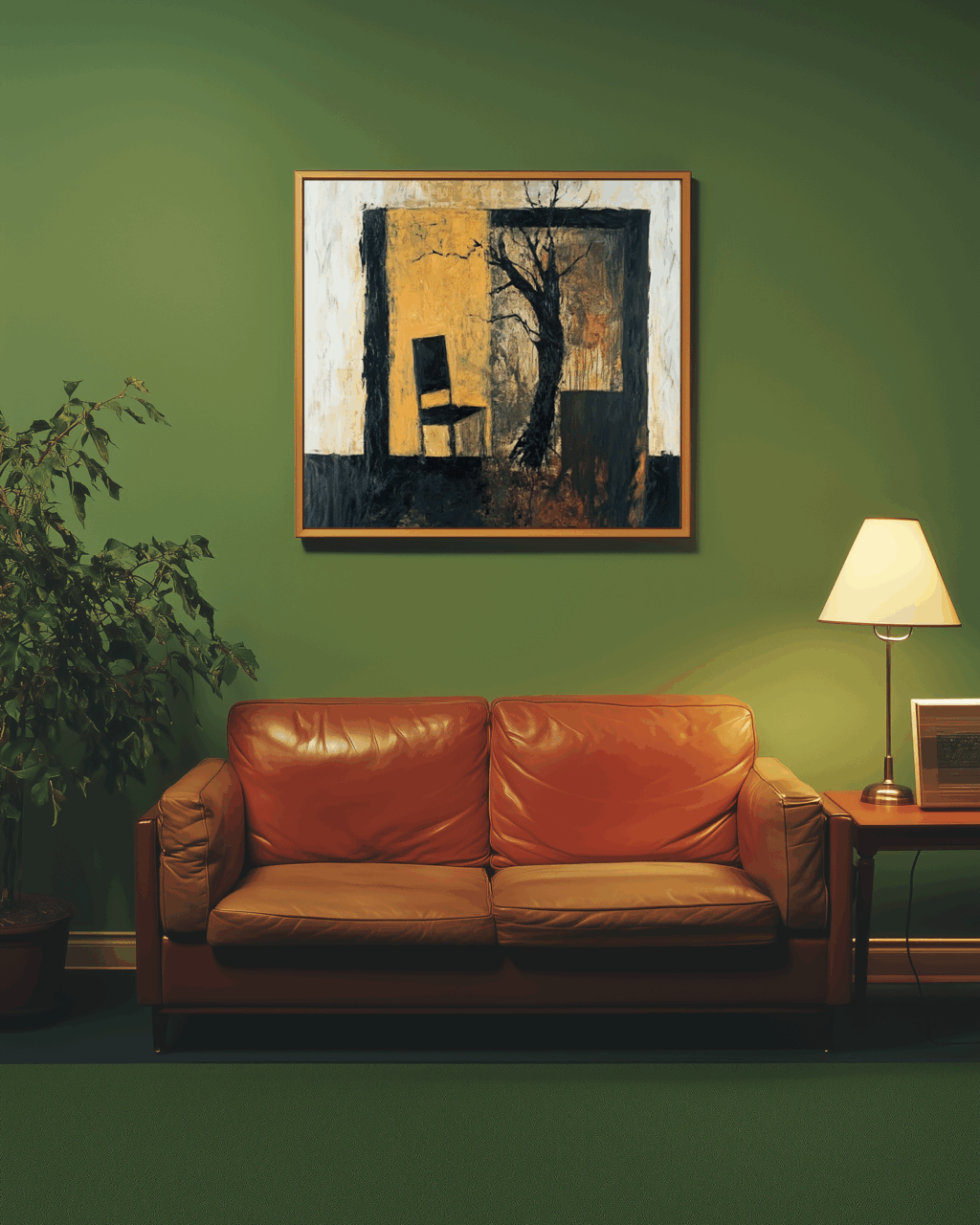 krzersło,bałagan,zielony,żółty,sofa,światło,pokój,chaos,sztuka,dzieło,obraz,AI