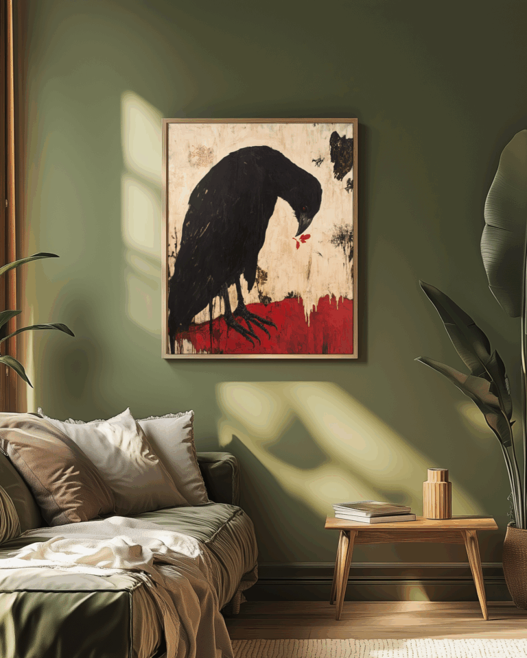 ptak,blizna,czerwony,czarny,bezowy,jasny,kolory,emocje,zwierzęta,serce,miłość,porzucenie,strata,smutek,ból,obraz,AI,drewno,dzieło,sztuka